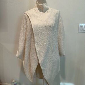 Free People Chunky Knit Mock Neck Asymmetric Poncho Sweater Ivory